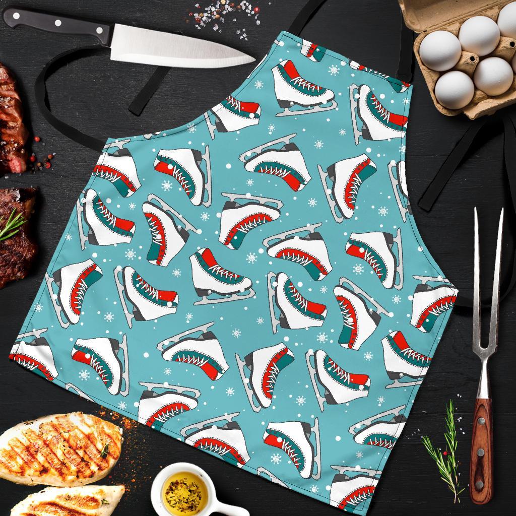 Ice Skate Snowflake Print Pattern Men's Apron-grizzshop
