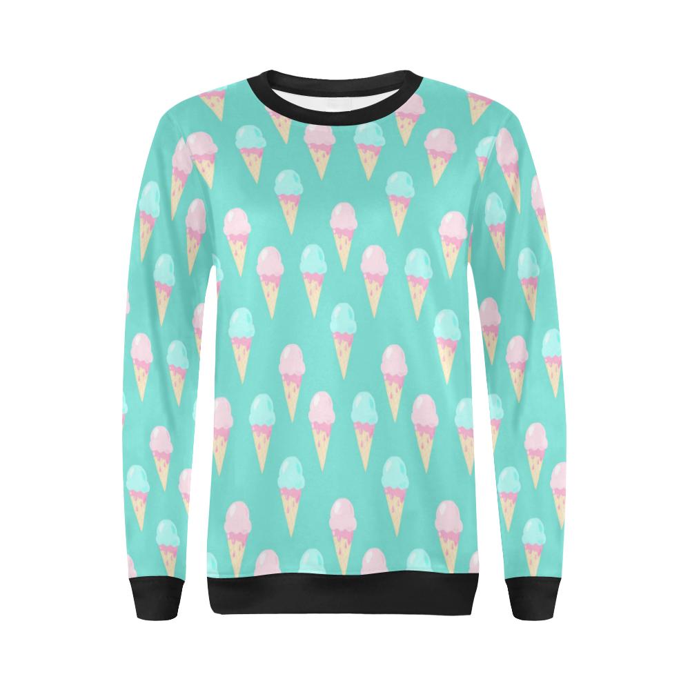 Ice Cream Cone Pastel Pattern Print Women Crewneck Sweatshirt-grizzshop