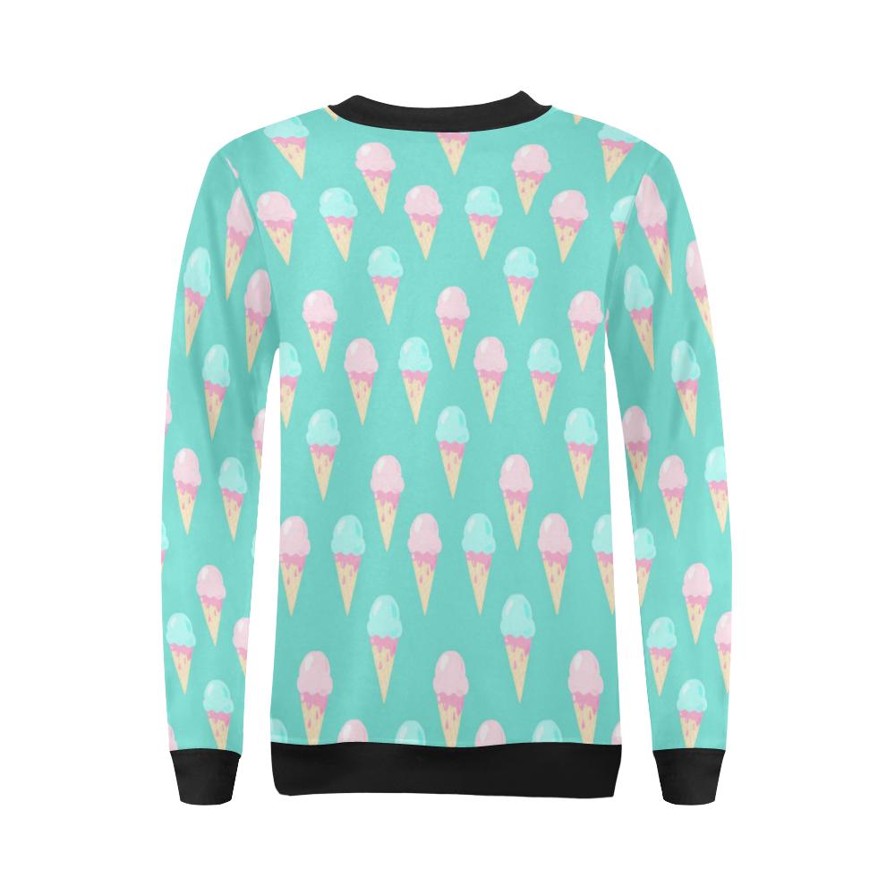 Ice Cream Cone Pastel Pattern Print Women Crewneck Sweatshirt-grizzshop