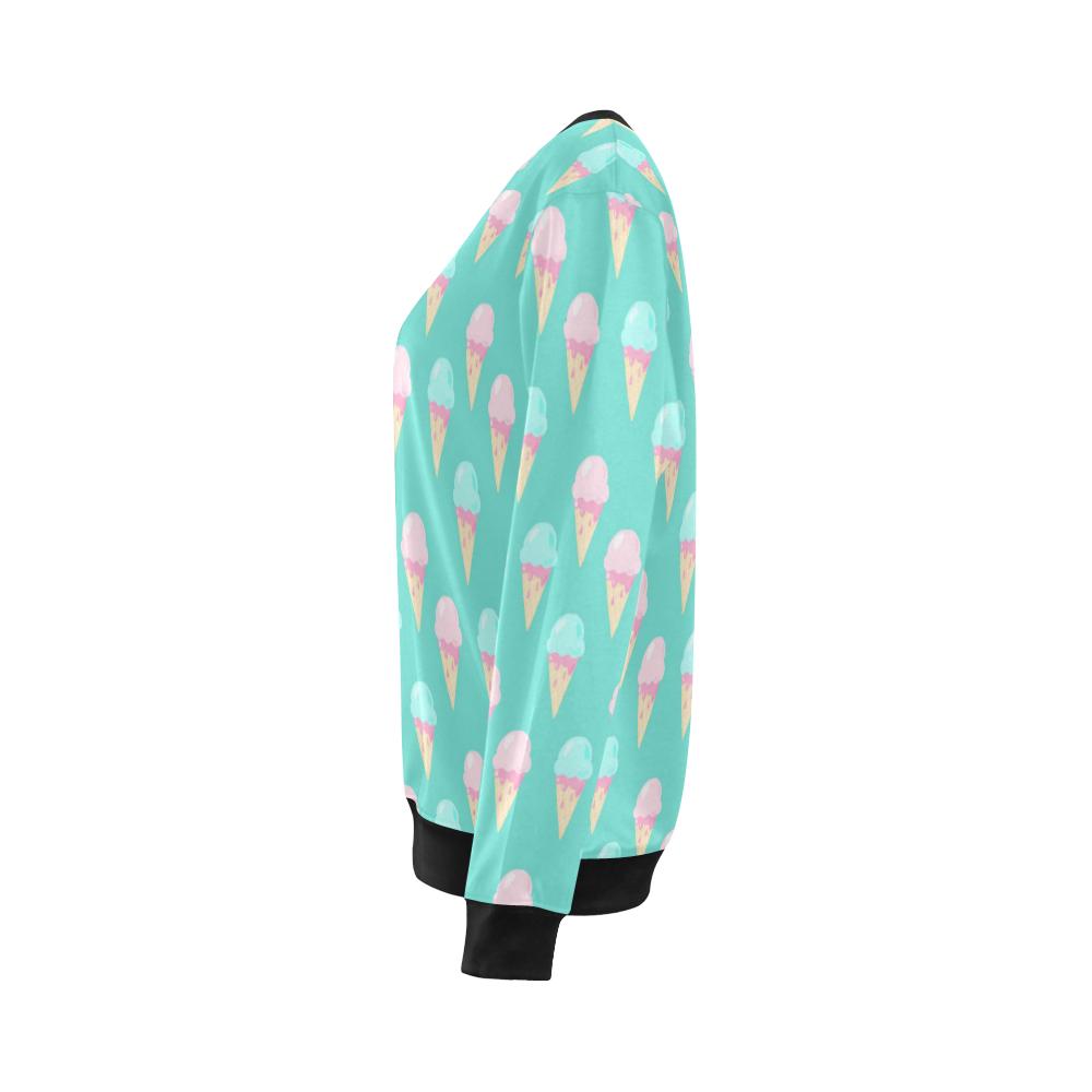 Ice Cream Cone Pastel Pattern Print Women Crewneck Sweatshirt-grizzshop