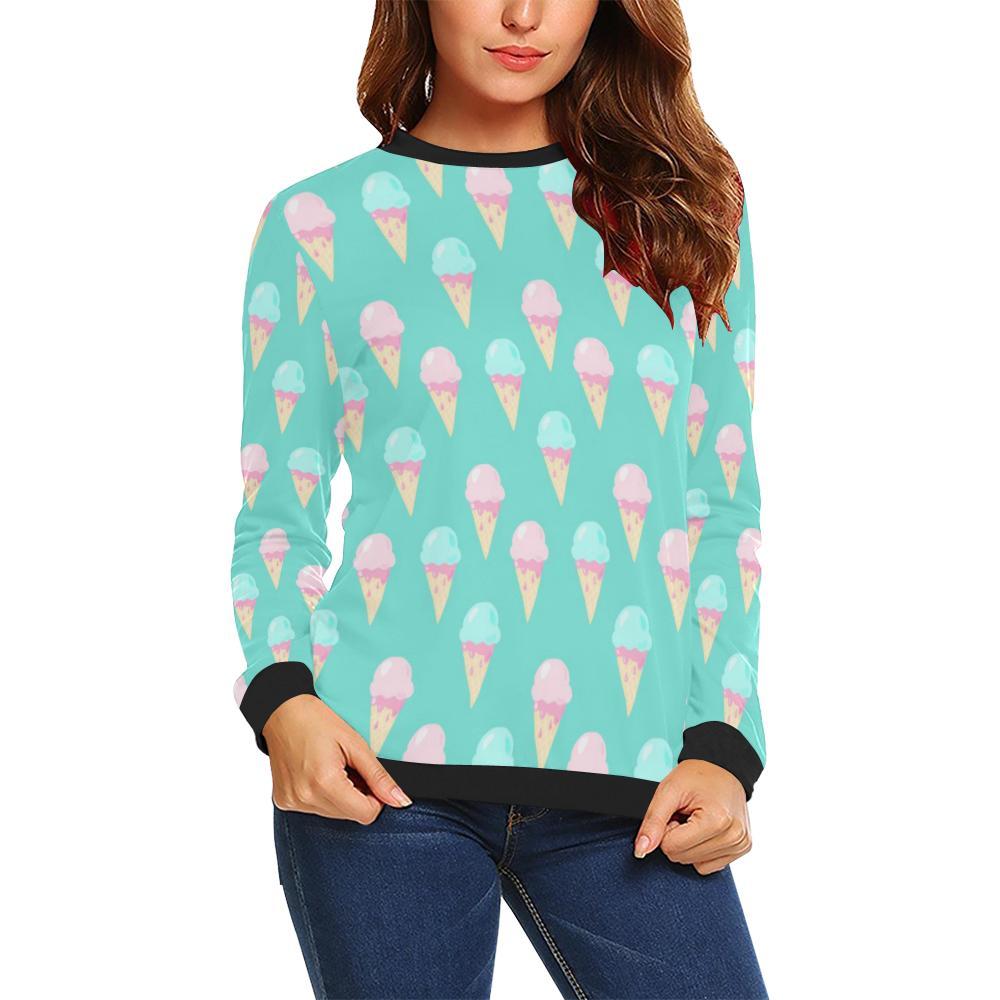 Ice Cream Cone Pastel Pattern Print Women Crewneck Sweatshirt-grizzshop