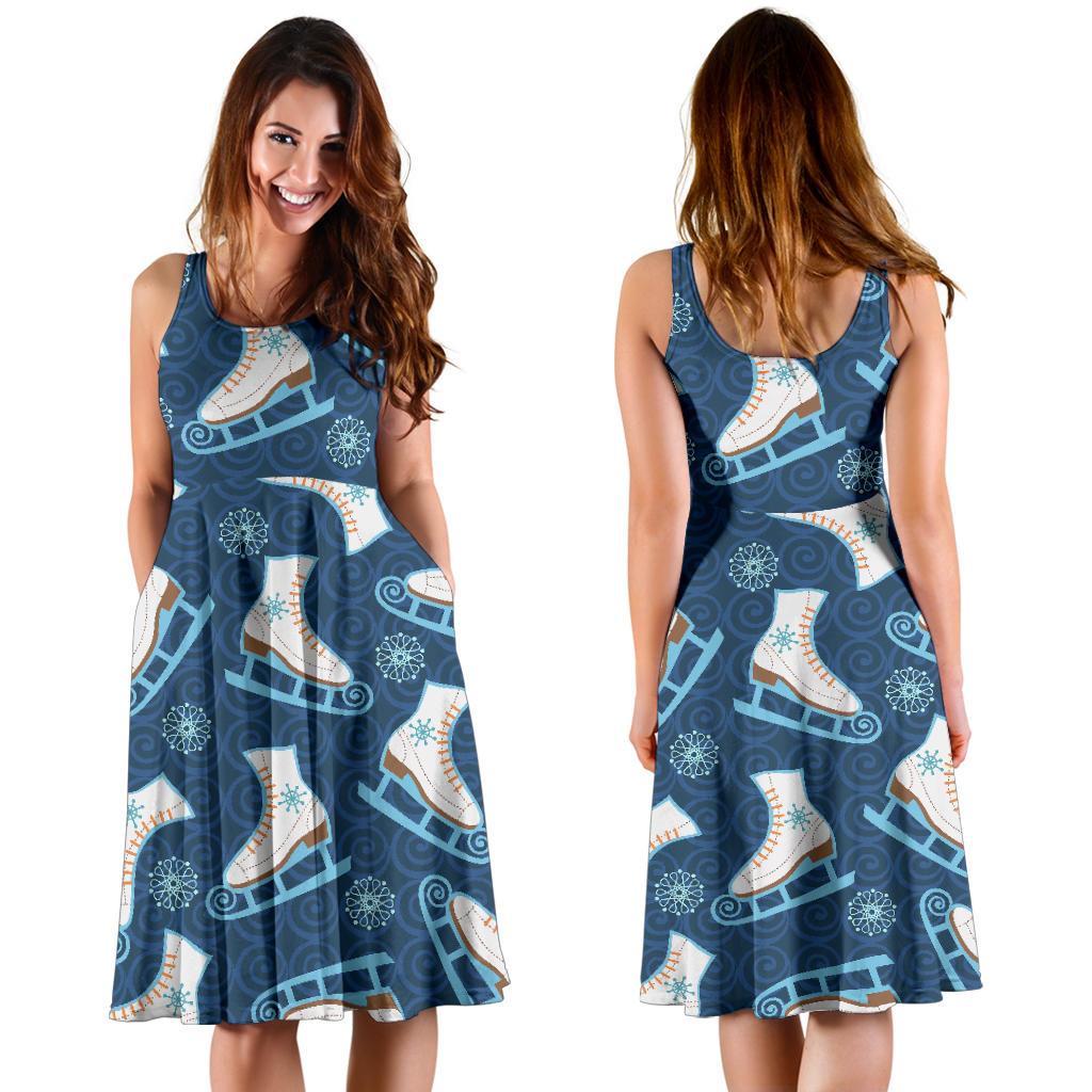 Ice Skate Pattern Print Dress-grizzshop
