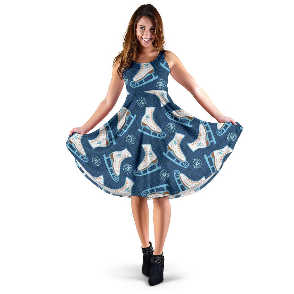 Ice Skate Pattern Print Dress-grizzshop