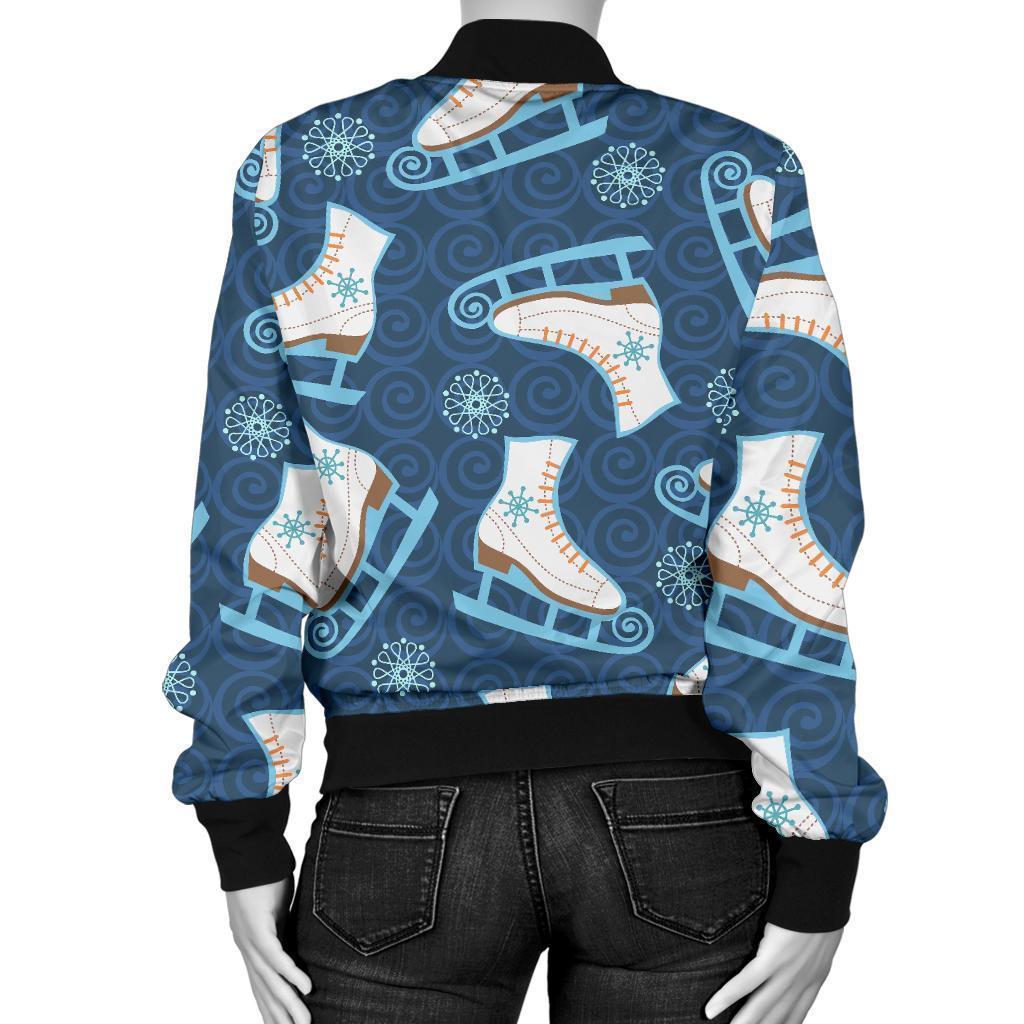 Ice Skate Pattern Print Women Casual Bomber Jacket-grizzshop