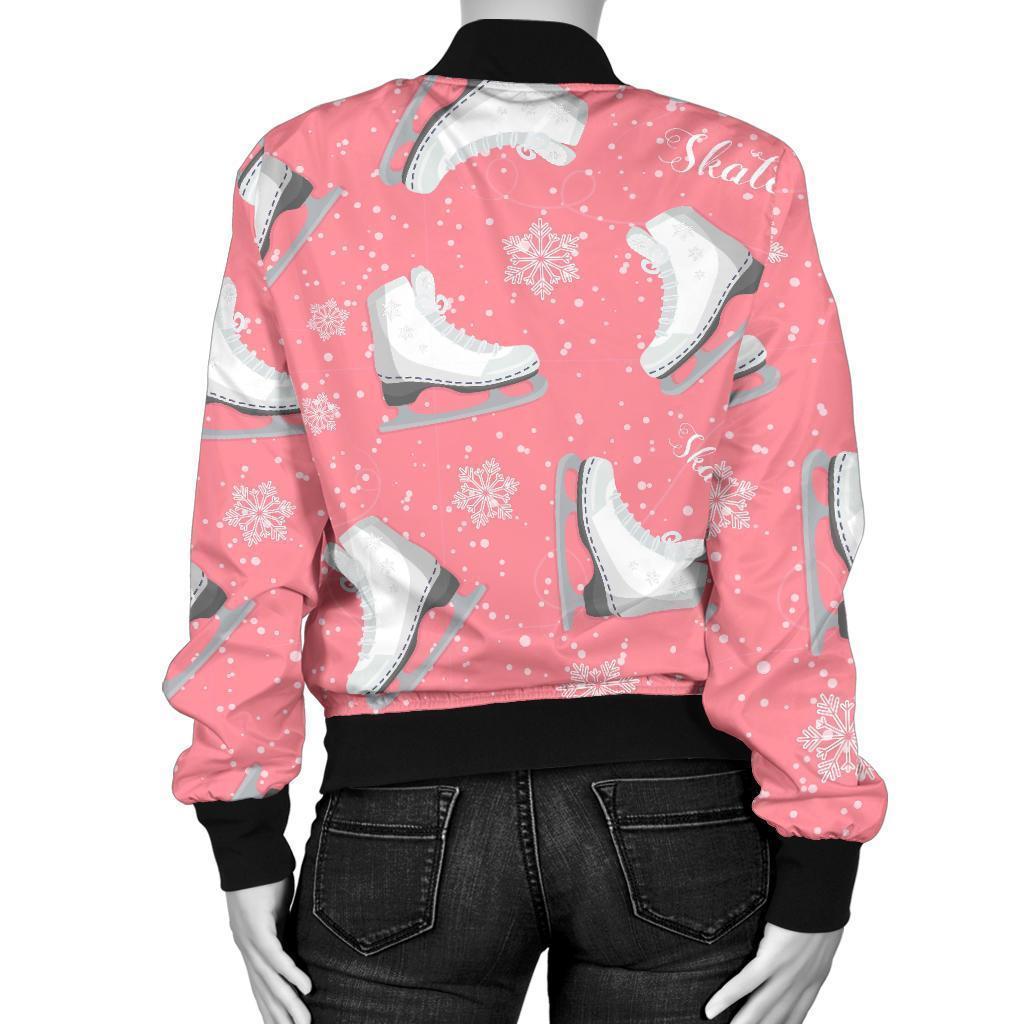 Ice Skate Pink Pattern Print Women Casual Bomber Jacket-grizzshop