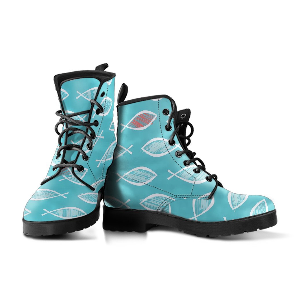 Ichthys Christian Pattern Print Men Women Leather Boots-grizzshop