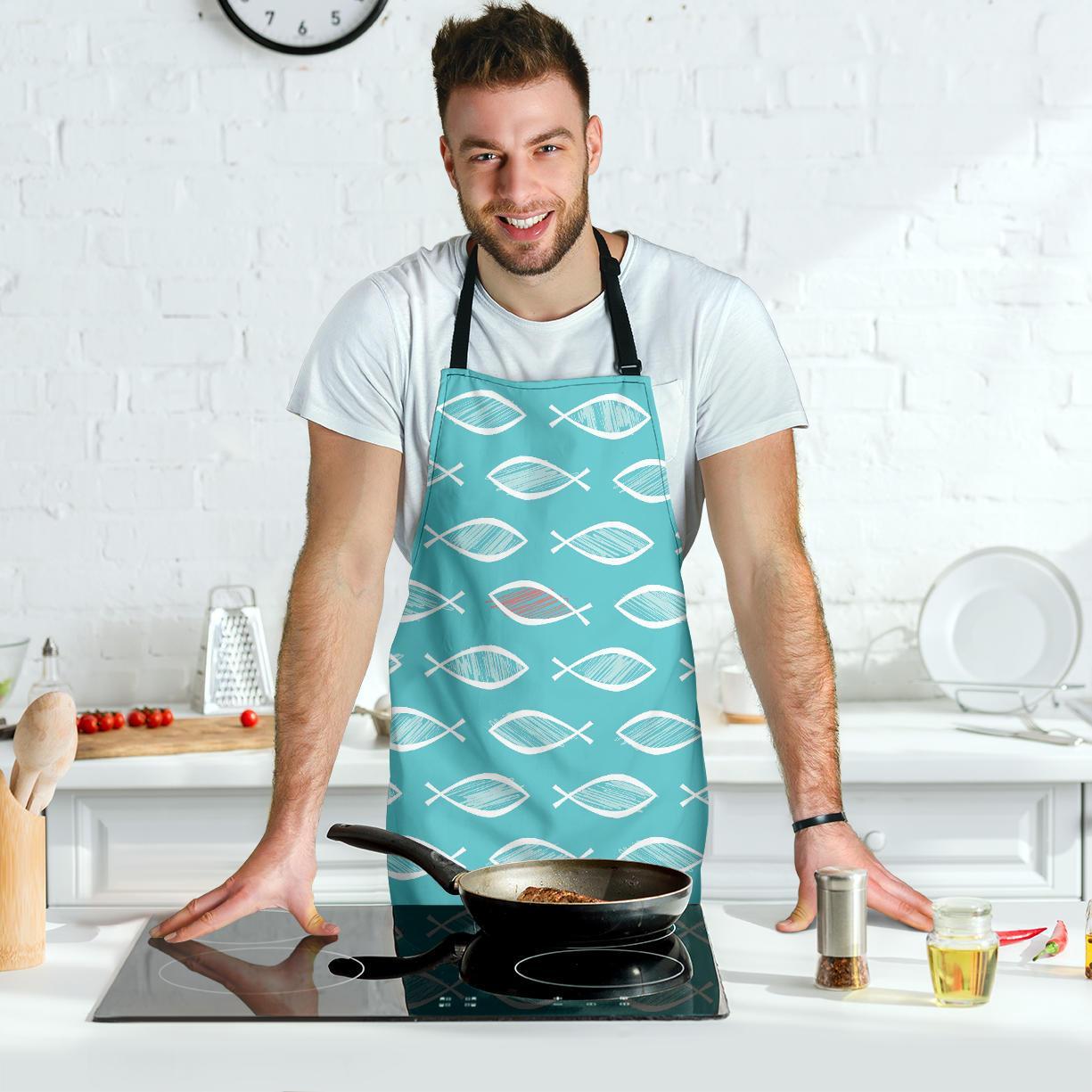 Ichthys Christian Pattern Print Men's Apron-grizzshop