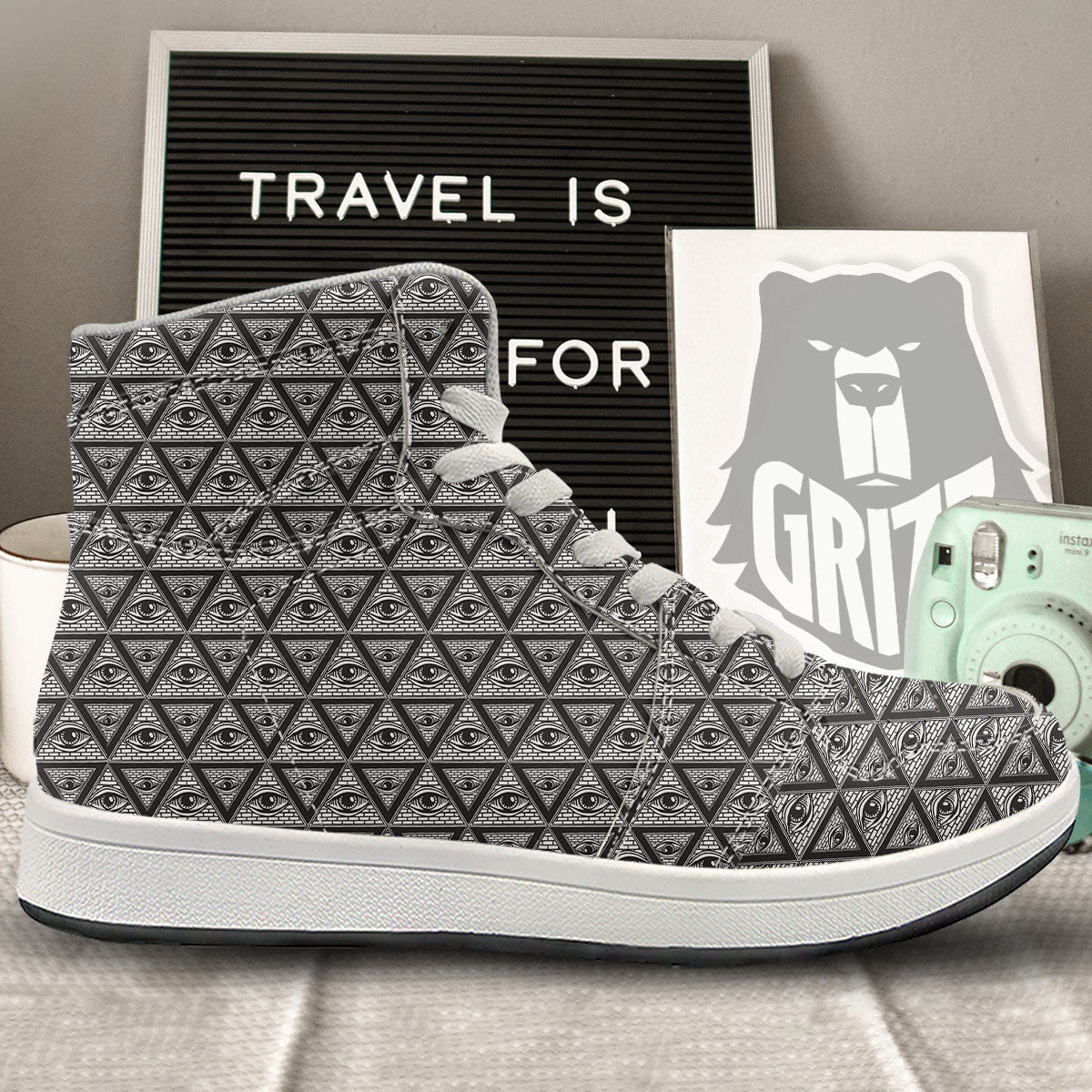 Illuminati Print Pattern High Top Sneakers-grizzshop