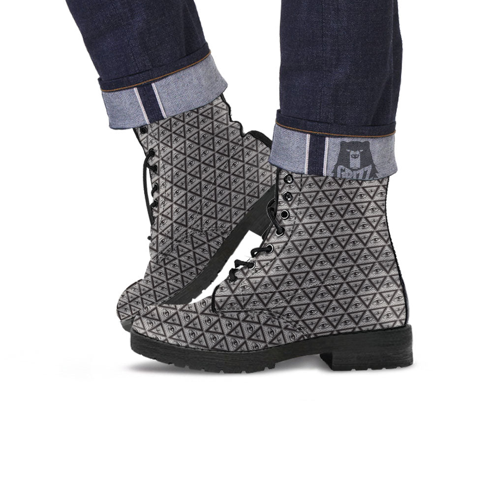Illuminati Print Pattern Leather Boots-grizzshop