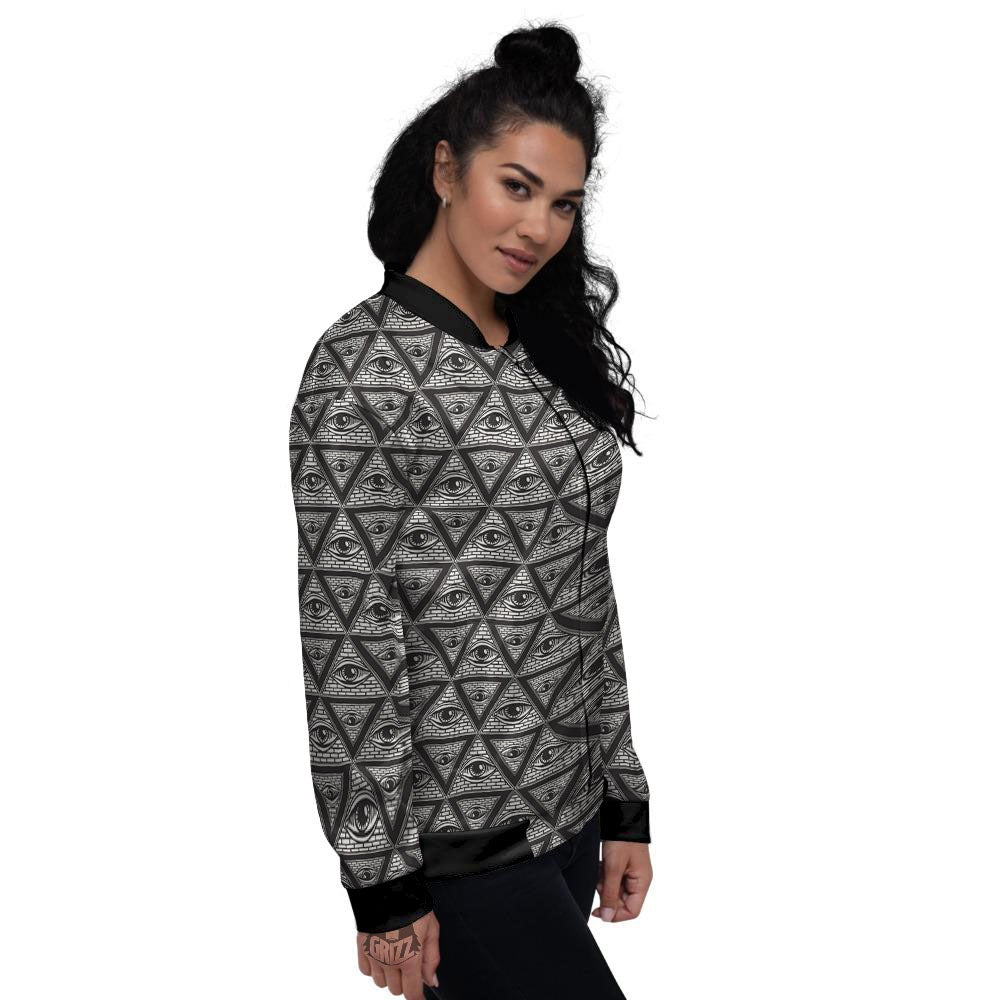 Illuminati Print Pattern Women's Bomber Jacket-grizzshop