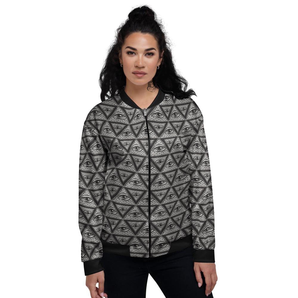 Illuminati Print Pattern Women's Bomber Jacket-grizzshop