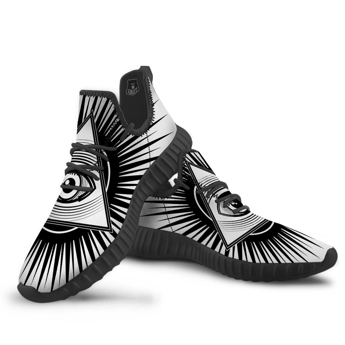 Illuminati White And Black Print Black Walking Shoes-grizzshop