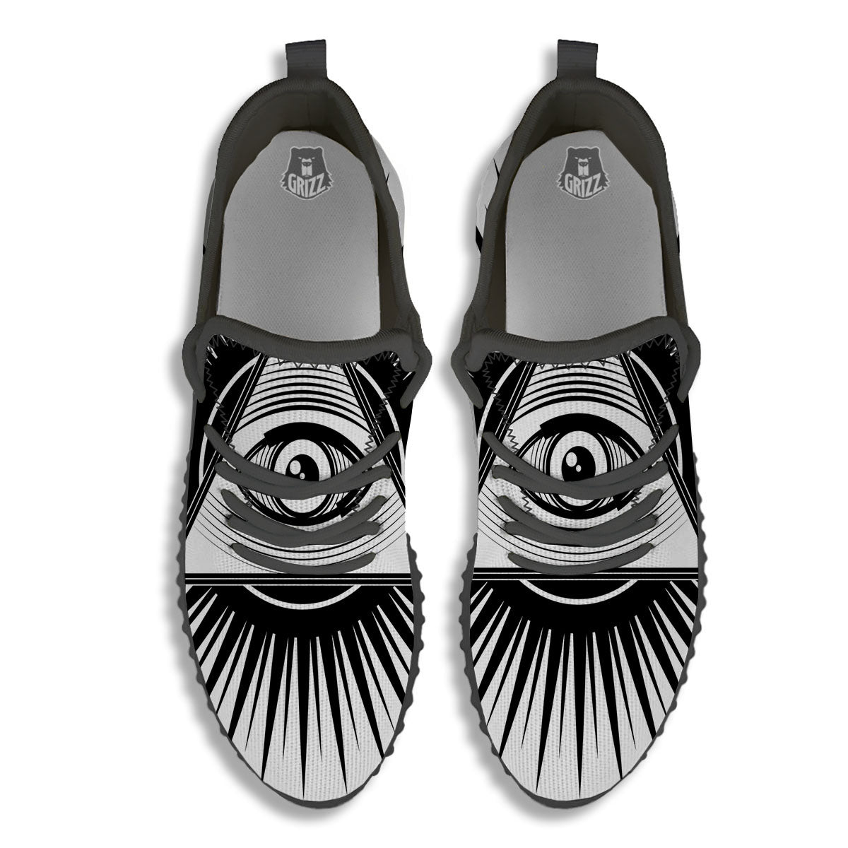 Illuminati White And Black Print Black Walking Shoes-grizzshop