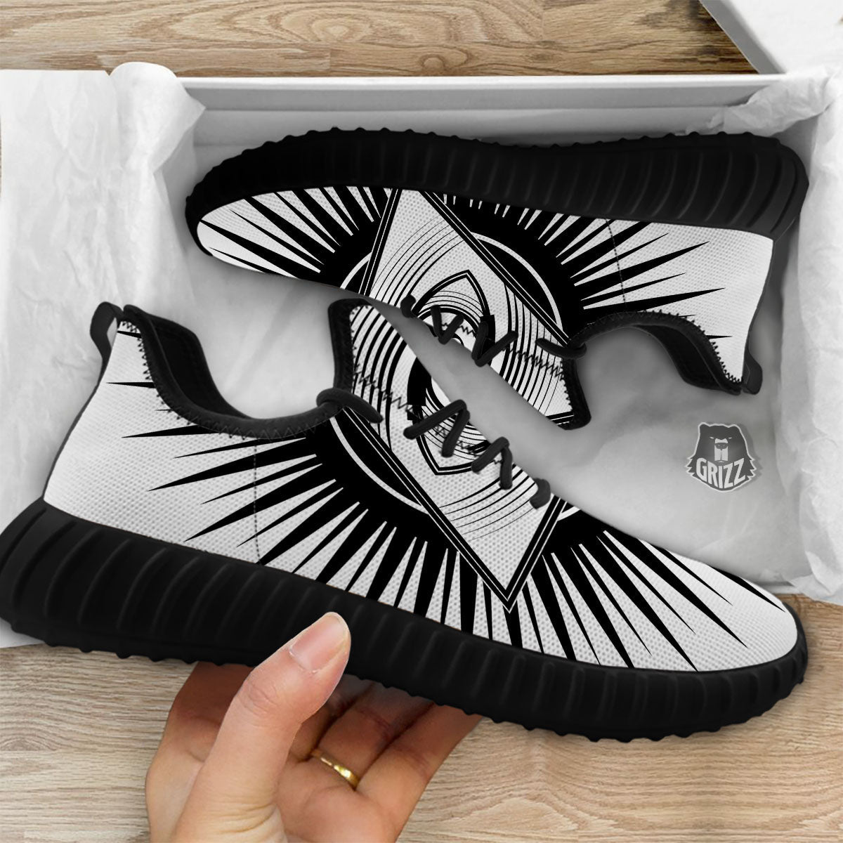 Illuminati White And Black Print Black Walking Shoes-grizzshop
