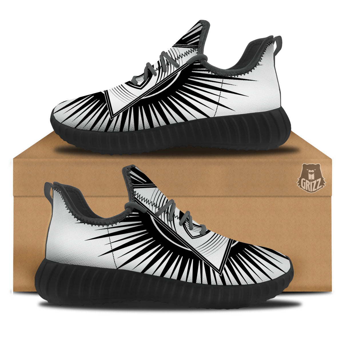 Illuminati White And Black Print Black Walking Shoes-grizzshop