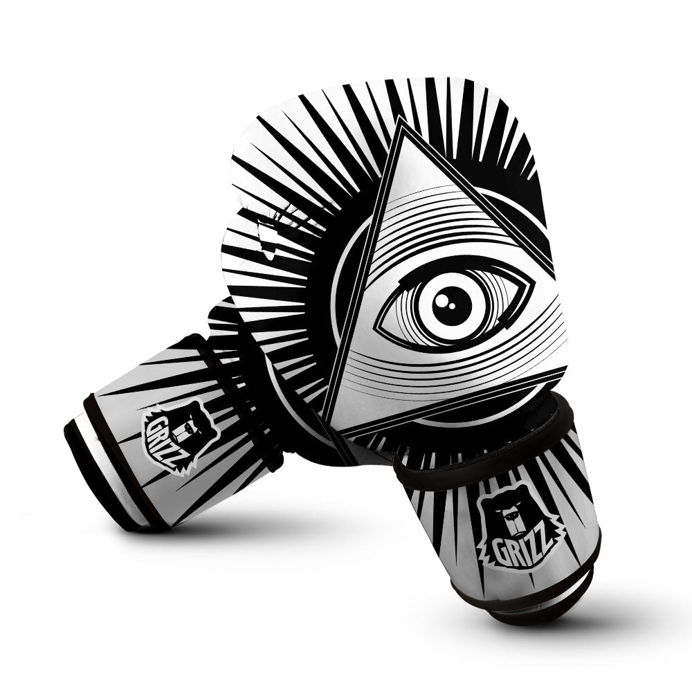 Illuminati White And Black Print Boxing Gloves-grizzshop