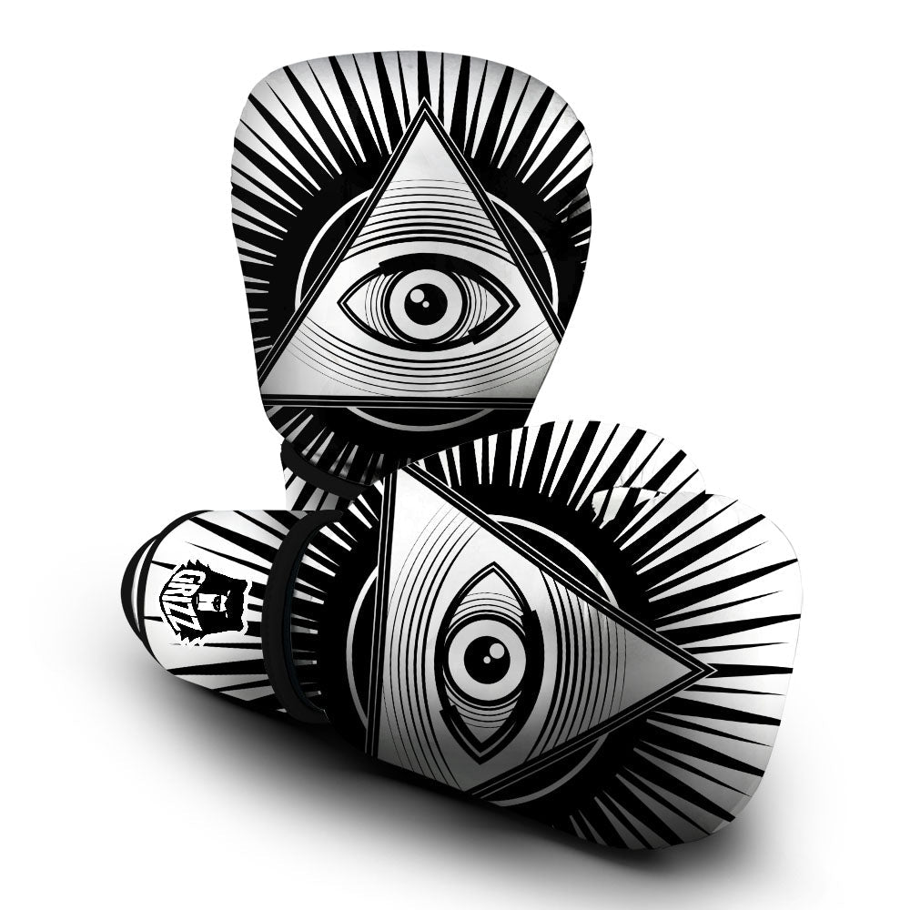 Illuminati White And Black Print Boxing Gloves-grizzshop