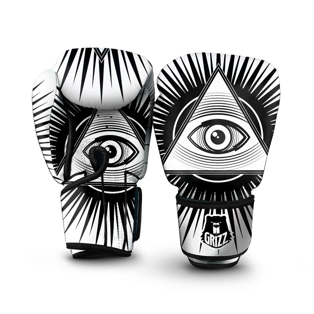 Illuminati White And Black Print Boxing Gloves-grizzshop