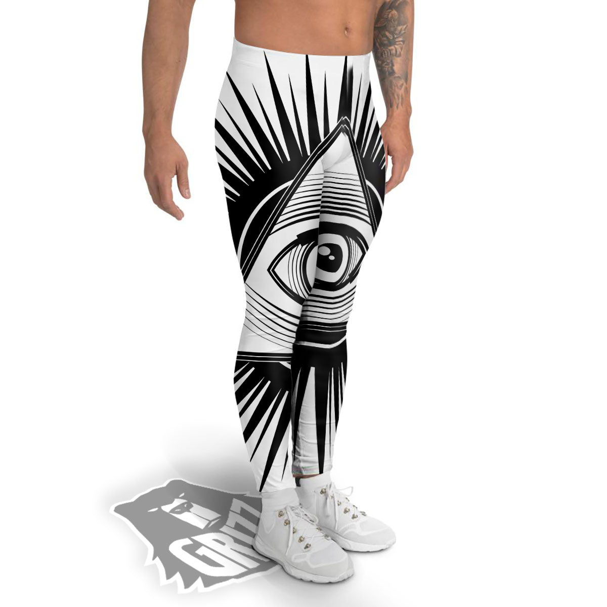 Illuminati White And Black Print Men's Leggings-grizzshop