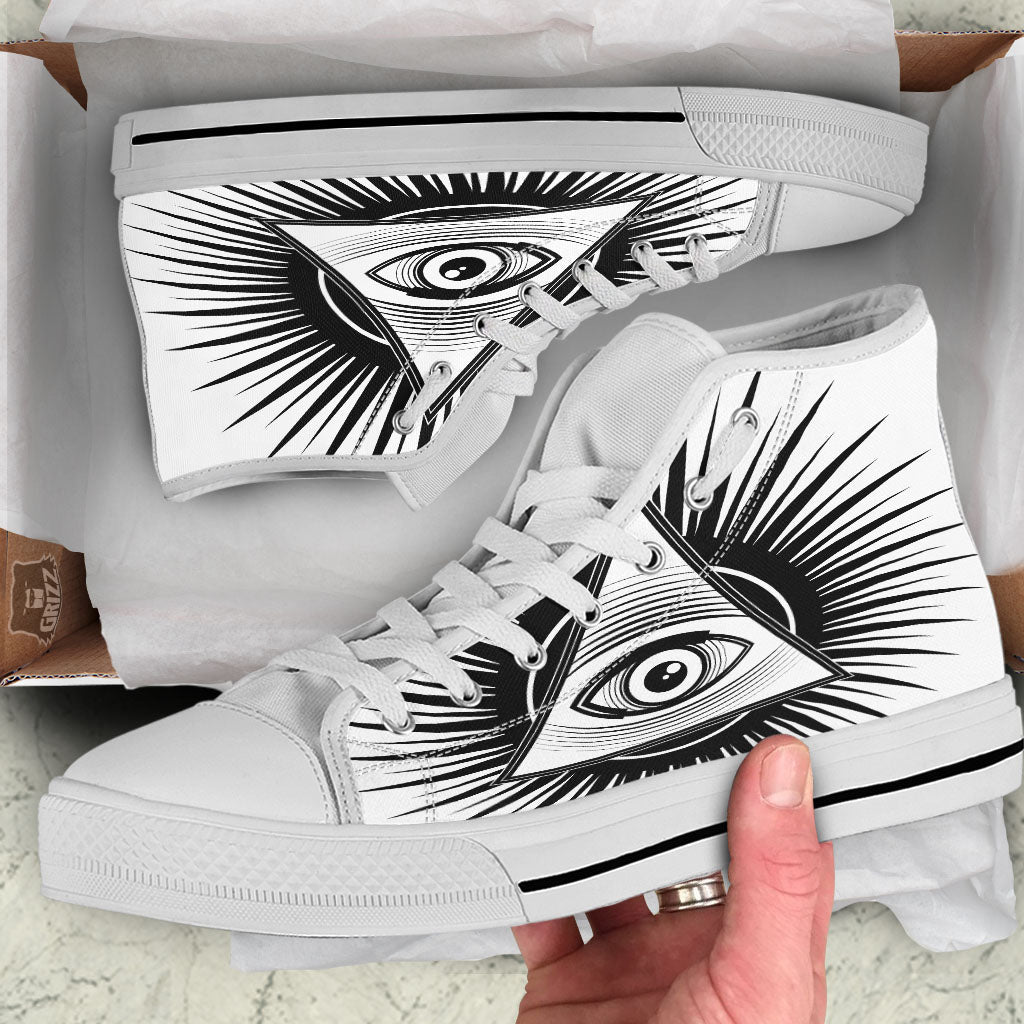 Illuminati White And Black Print White High Top Shoes-grizzshop