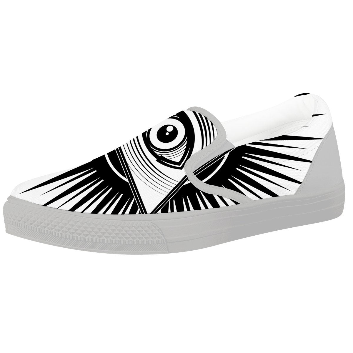 Illuminati White And Black Print White Slip On Shoes-grizzshop
