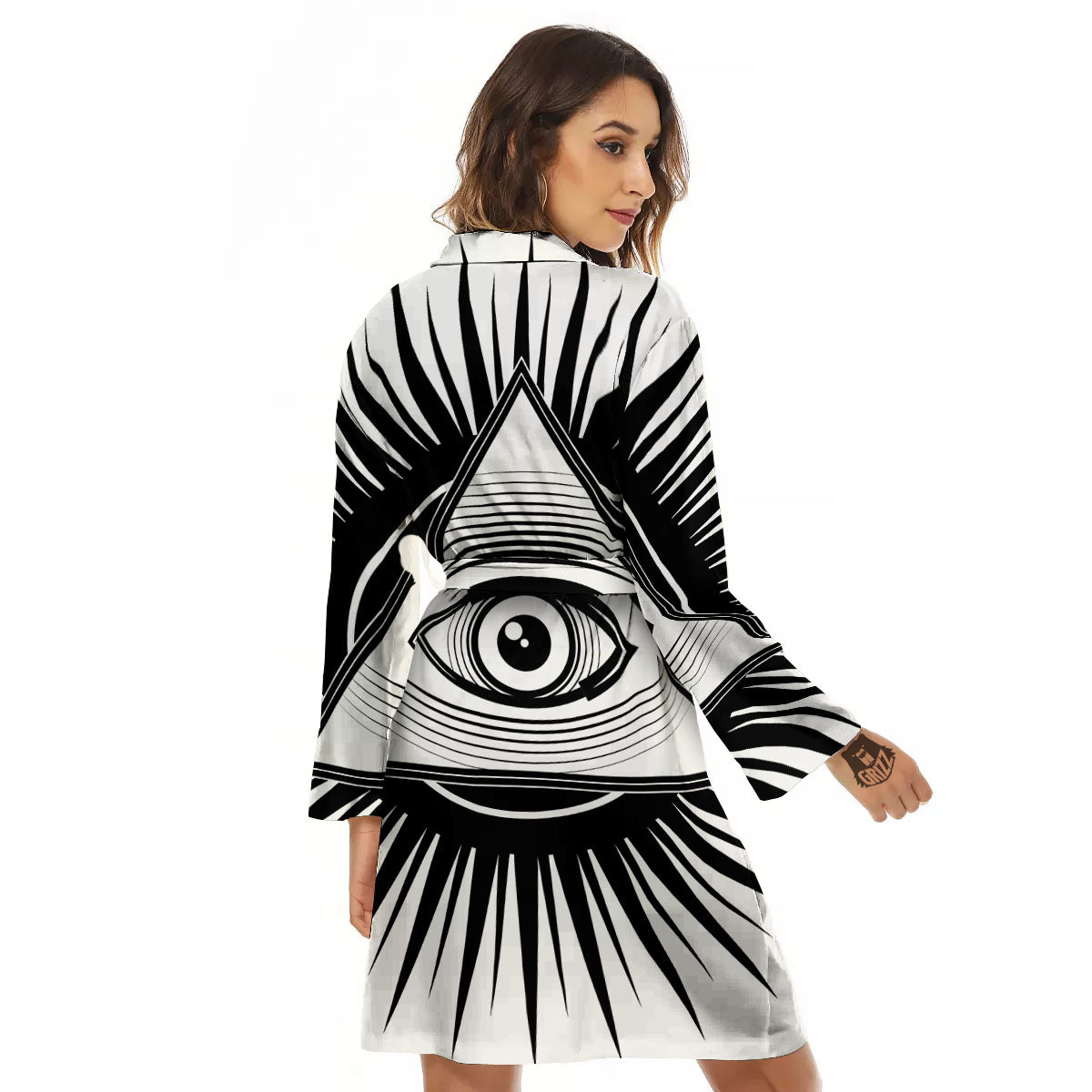 Illuminati White And Black Print Women's Robe-grizzshop