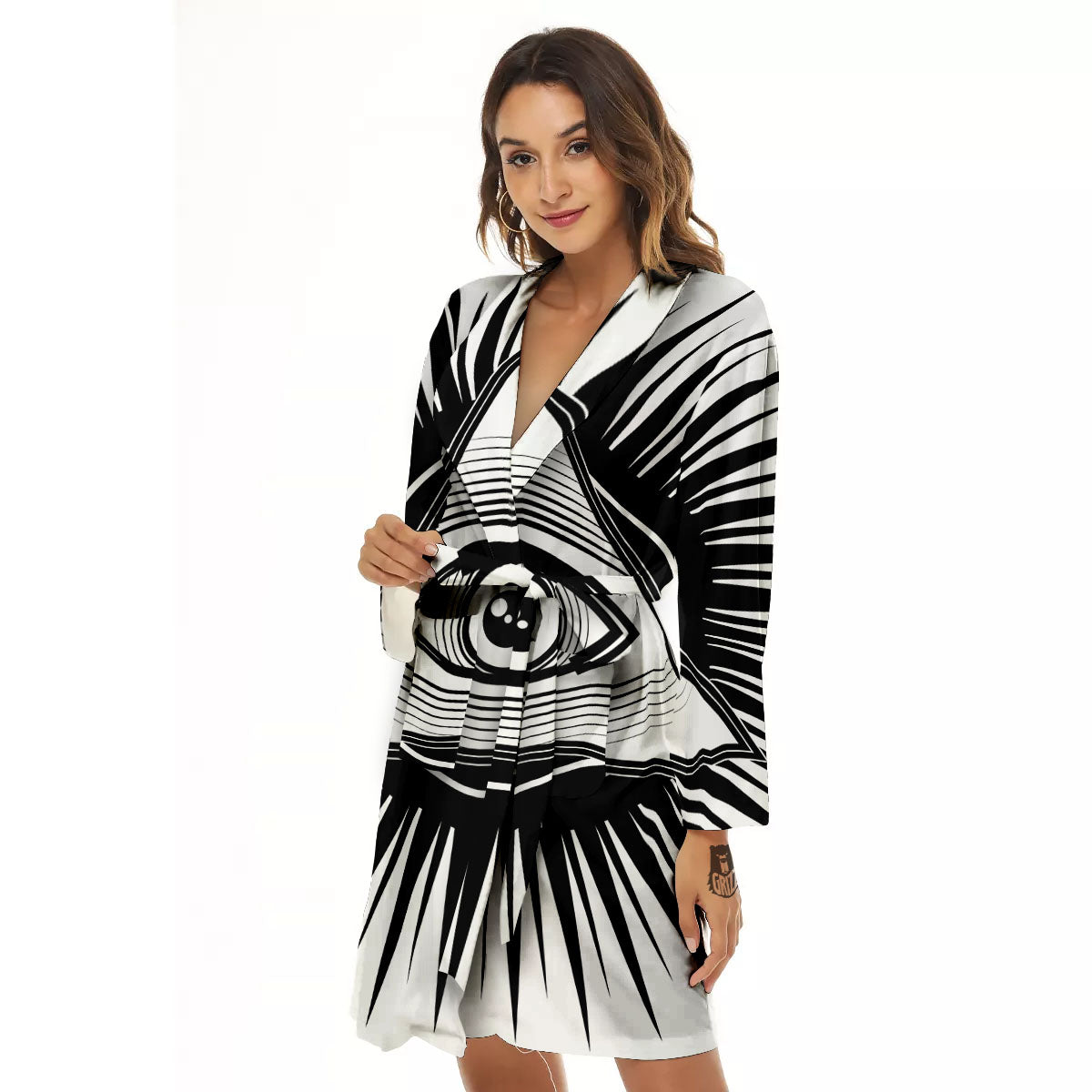 Illuminati White And Black Print Women's Robe-grizzshop