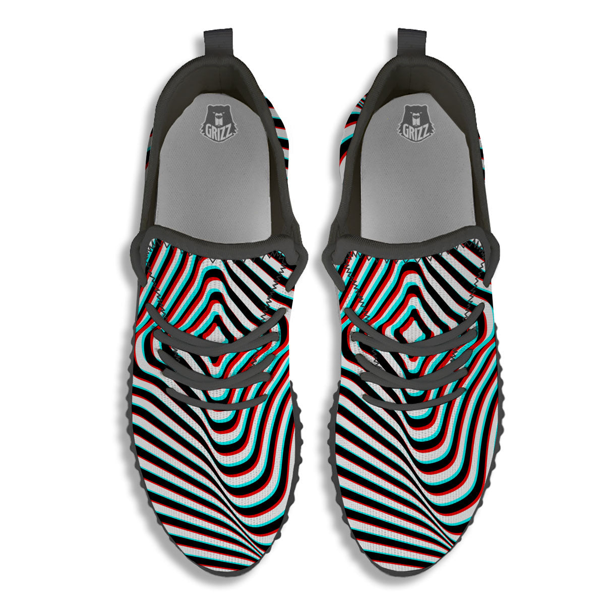 Illusion Anaglyph Optical Print Black Walking Shoes-grizzshop