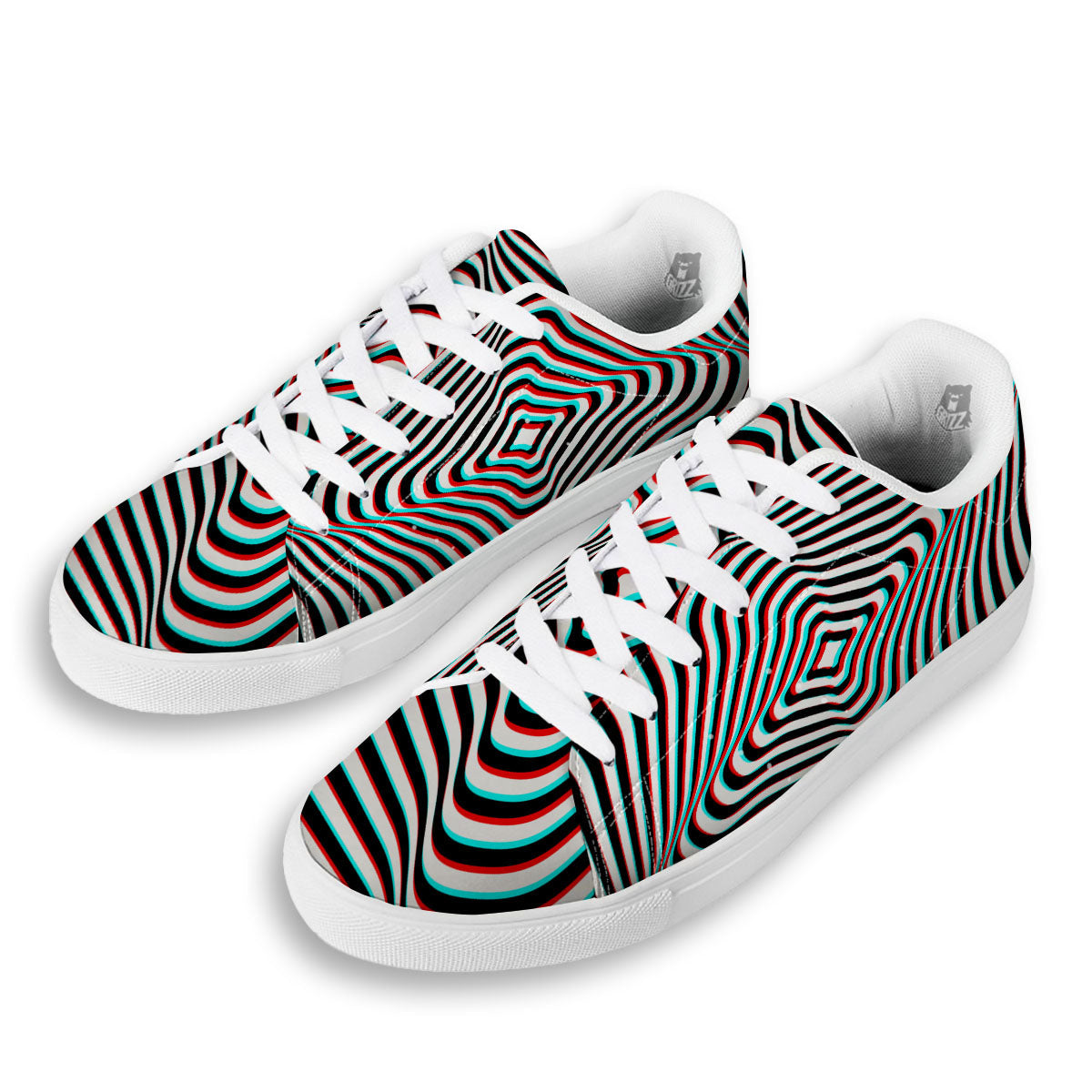 Illusion Anaglyph Optical Print White Low Top Sneakers-grizzshop