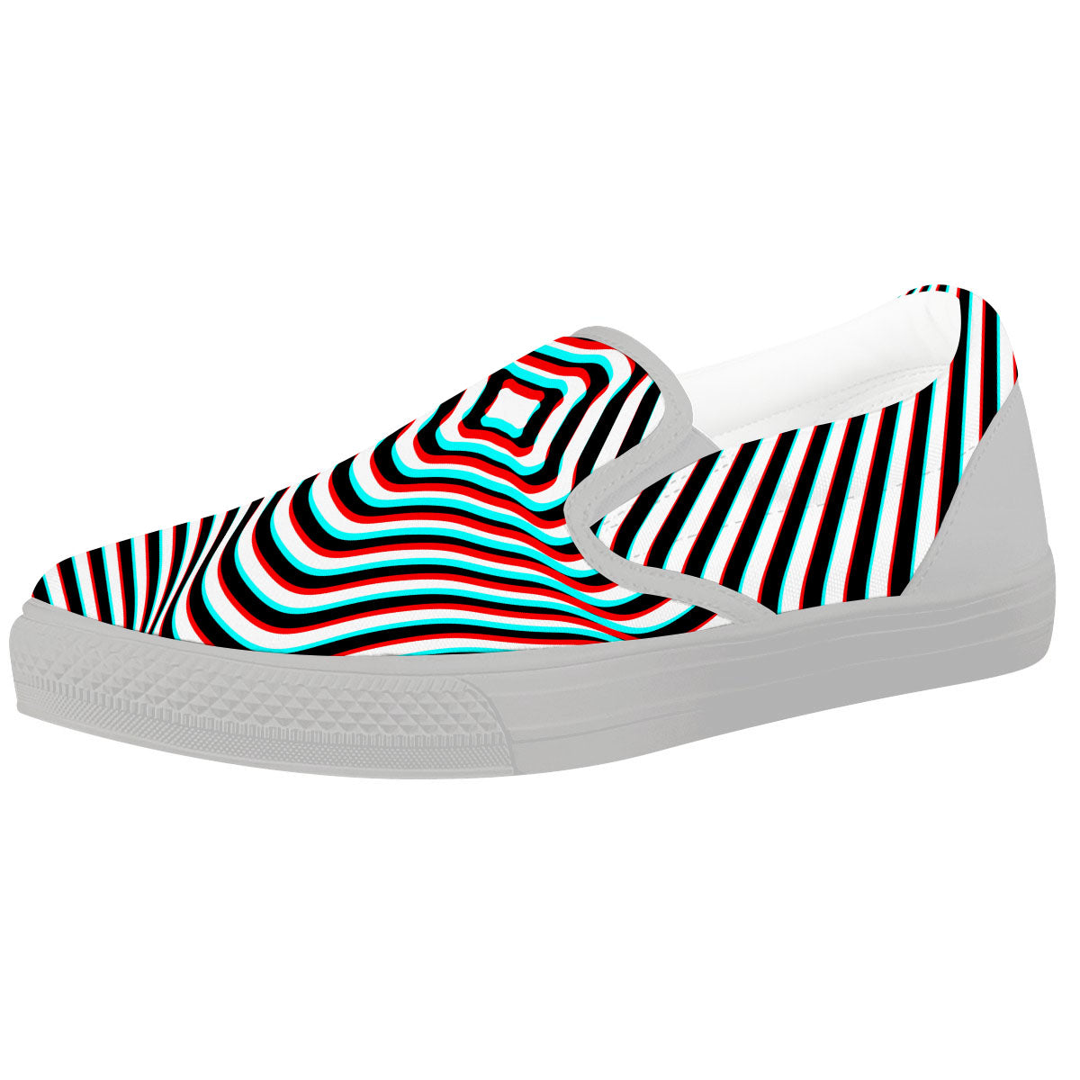 Illusion Anaglyph Optical Print White Slip On Shoes-grizzshop