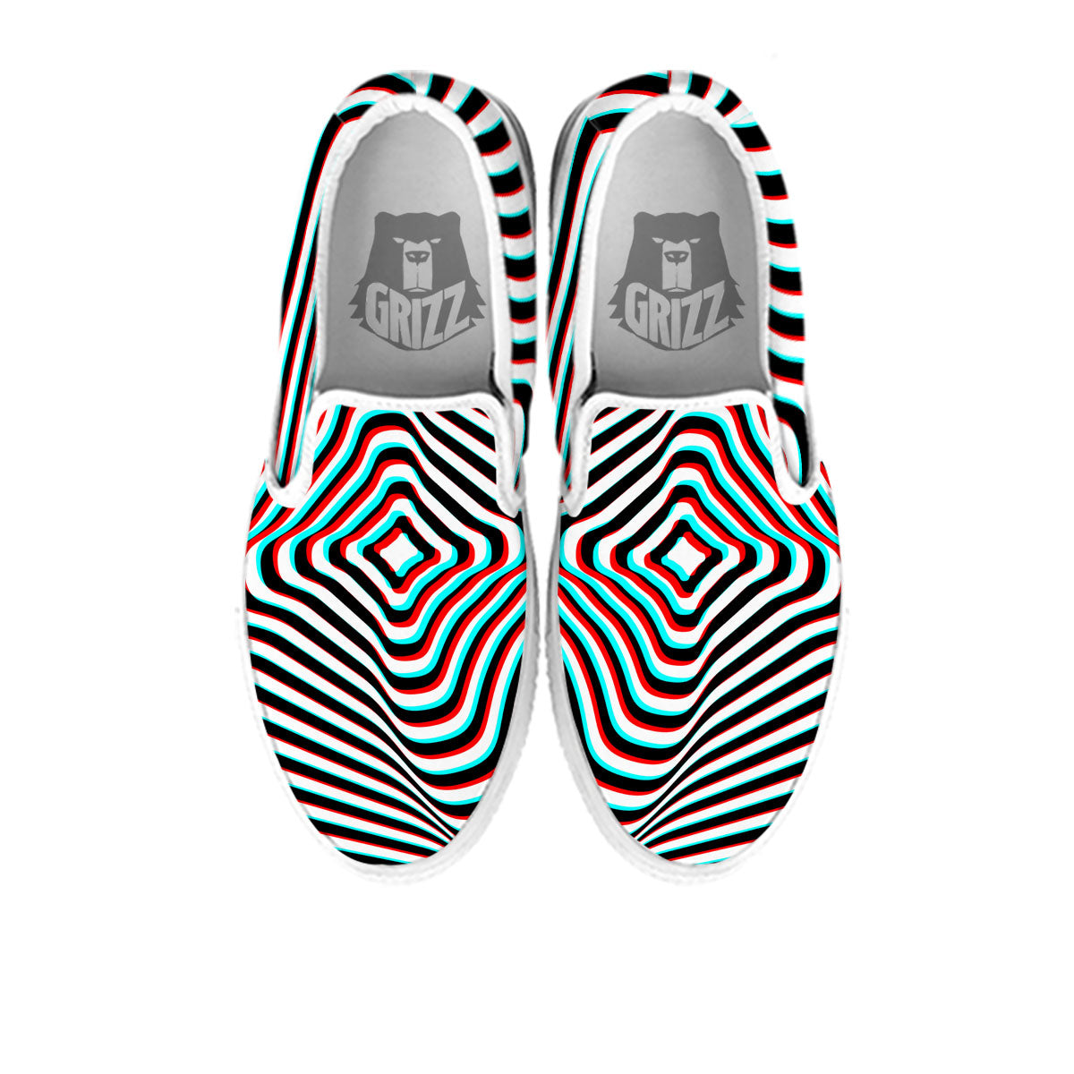 Illusion Anaglyph Optical Print White Slip On Shoes-grizzshop