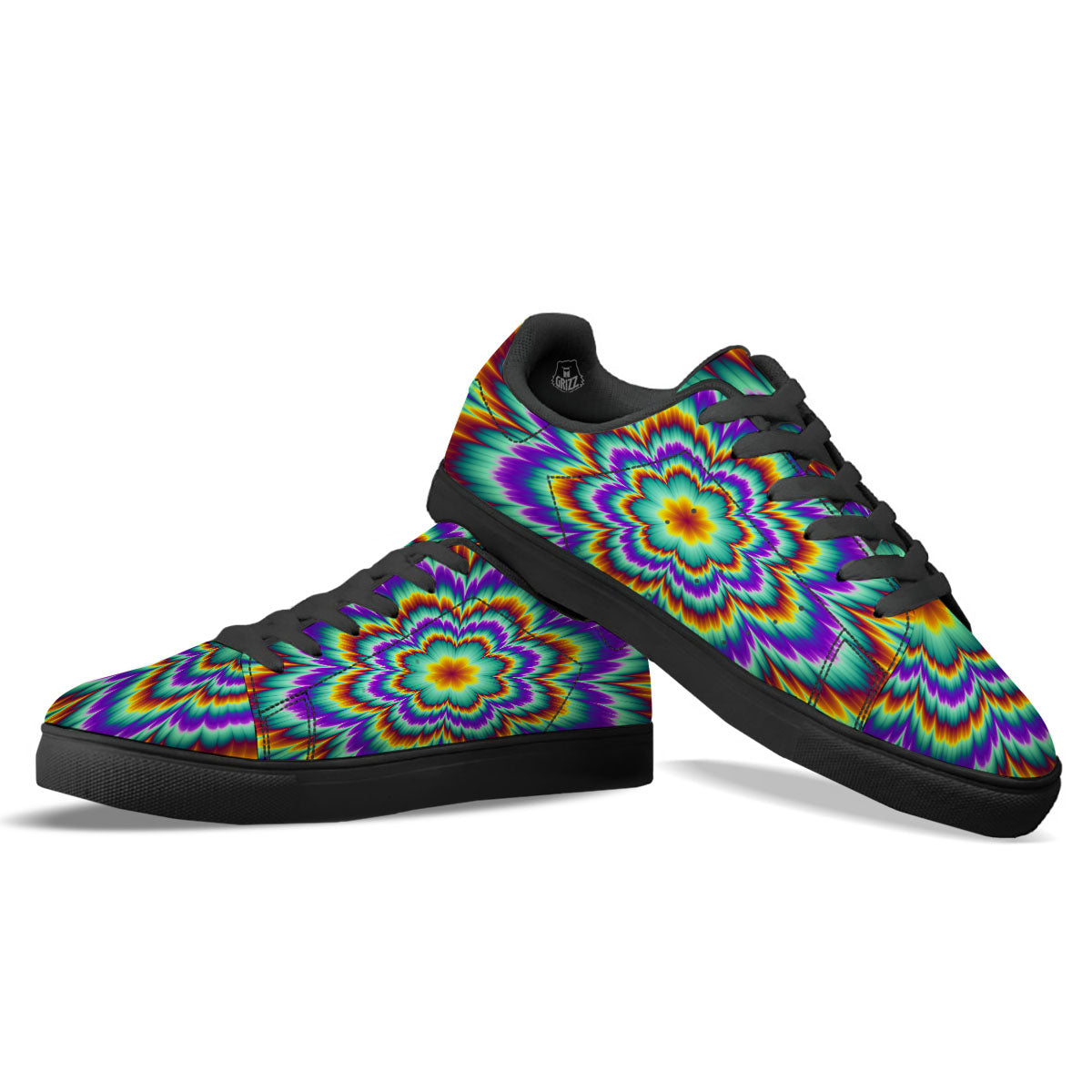 Illusion Optical Explosion Psychedelic Black Low Top Sneakers-grizzshop