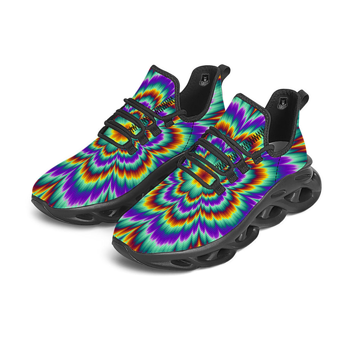 Illusion Optical Explosion Psychedelic Black Running Shoes-grizzshop