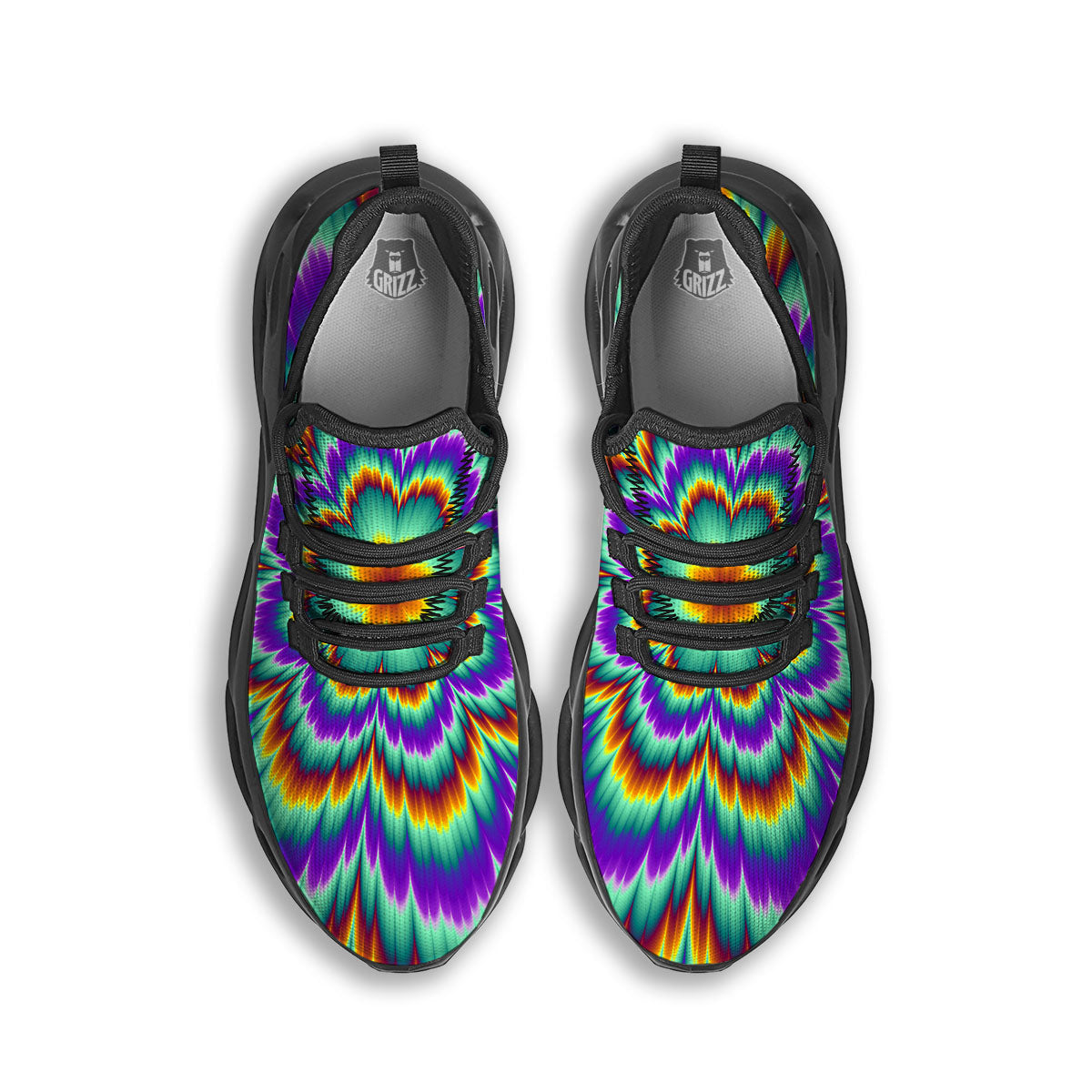 Illusion Optical Explosion Psychedelic Black Running Shoes-grizzshop