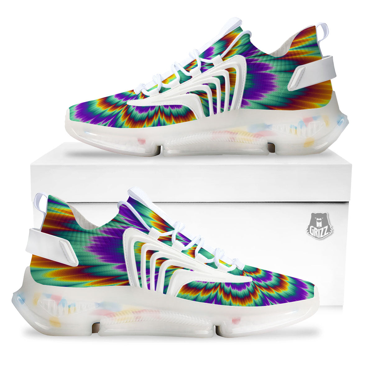Illusion Optical Explosion Psychedelic White Gym Shoes-grizzshop
