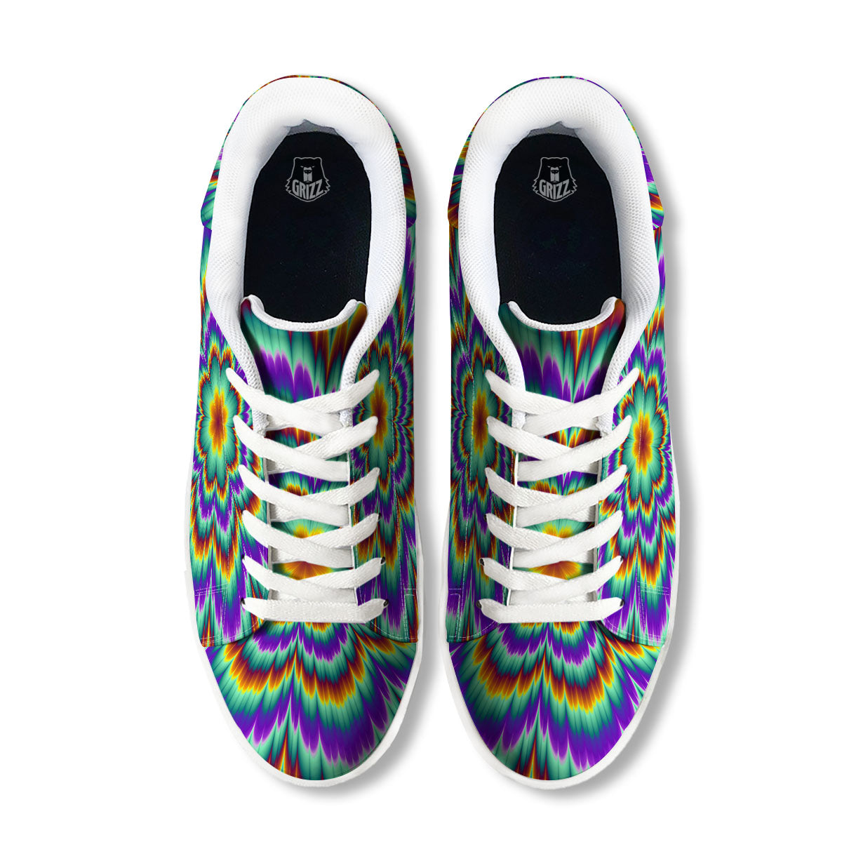 Illusion Optical Explosion Psychedelic White Low Top Sneakers-grizzshop