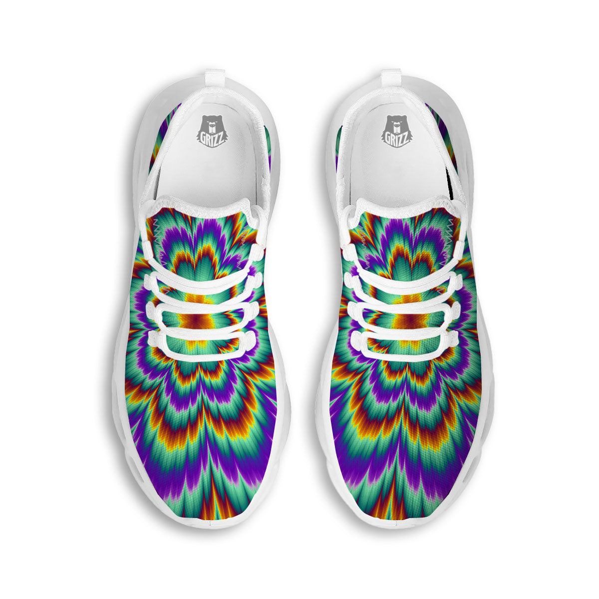 Illusion Optical Explosion Psychedelic White Running Shoes-grizzshop