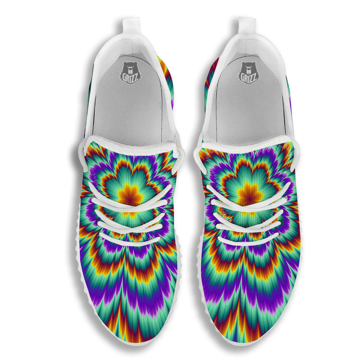 Illusion Optical Explosion Psychedelic White Walking Shoes-grizzshop