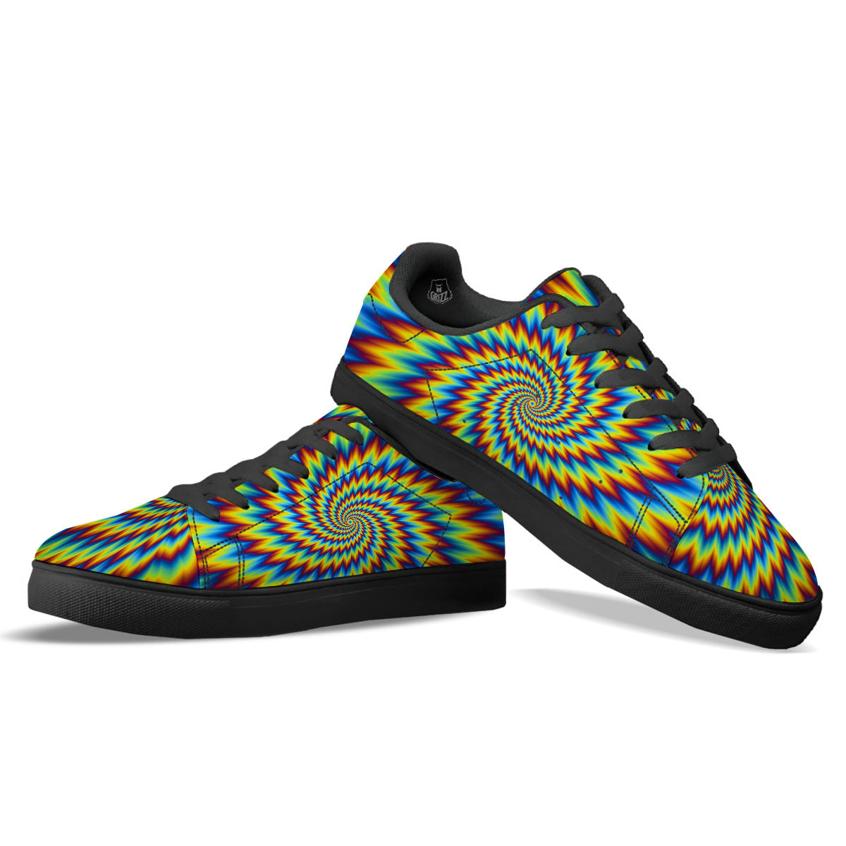 Illusion Optical Psychedelic Expansion Black Low Top Sneakers-grizzshop