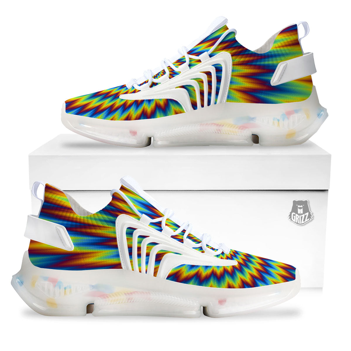 Illusion Optical Psychedelic Expansion White Gym Shoes-grizzshop