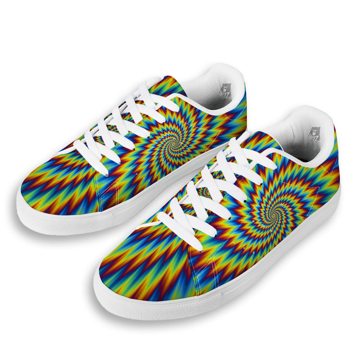 Illusion Optical Psychedelic Expansion White Low Top Sneakers-grizzshop
