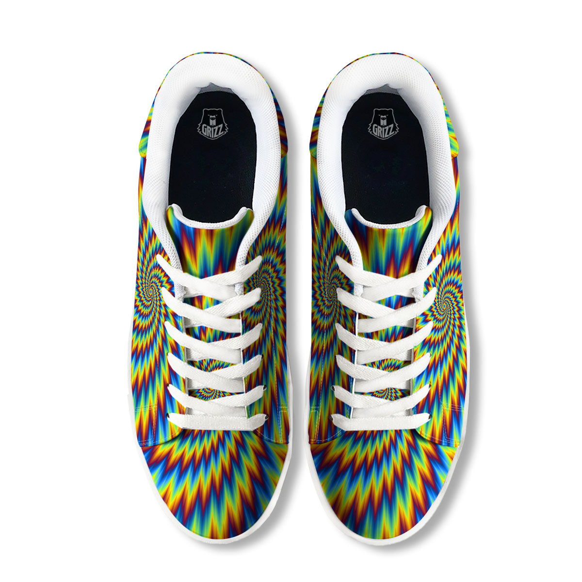 Illusion Optical Psychedelic Expansion White Low Top Sneakers-grizzshop