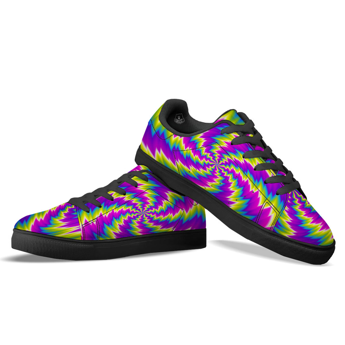 Illusion Optical Psychedelic Radiant Black Low Top Sneakers-grizzshop