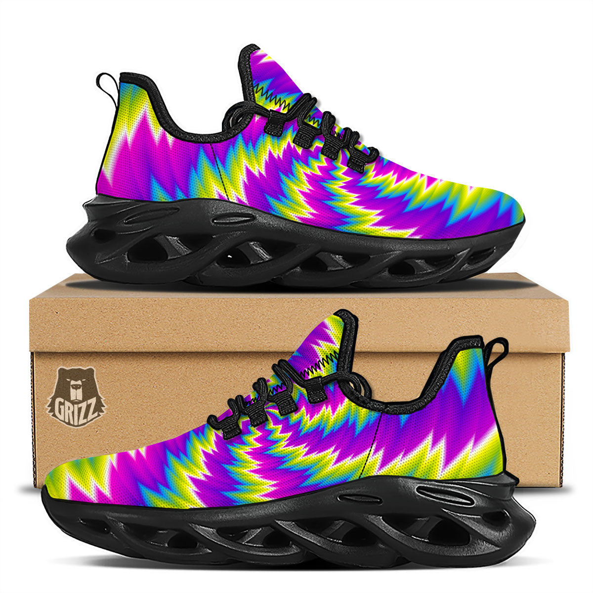 Illusion Optical Psychedelic Radiant Black Running Shoes-grizzshop