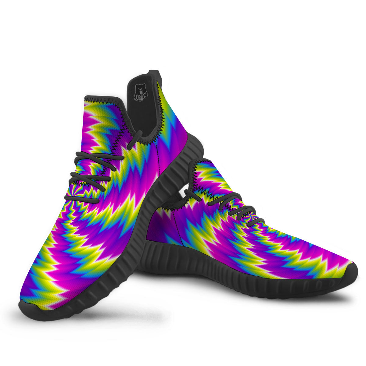 Illusion Optical Psychedelic Radiant Black Walking Shoes-grizzshop