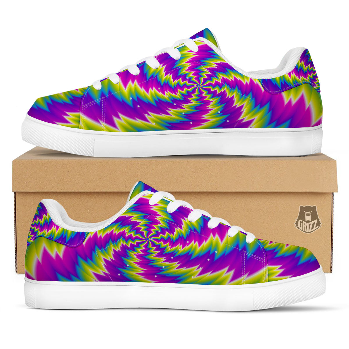 Illusion Optical Psychedelic Radiant White Low Top Sneakers-grizzshop
