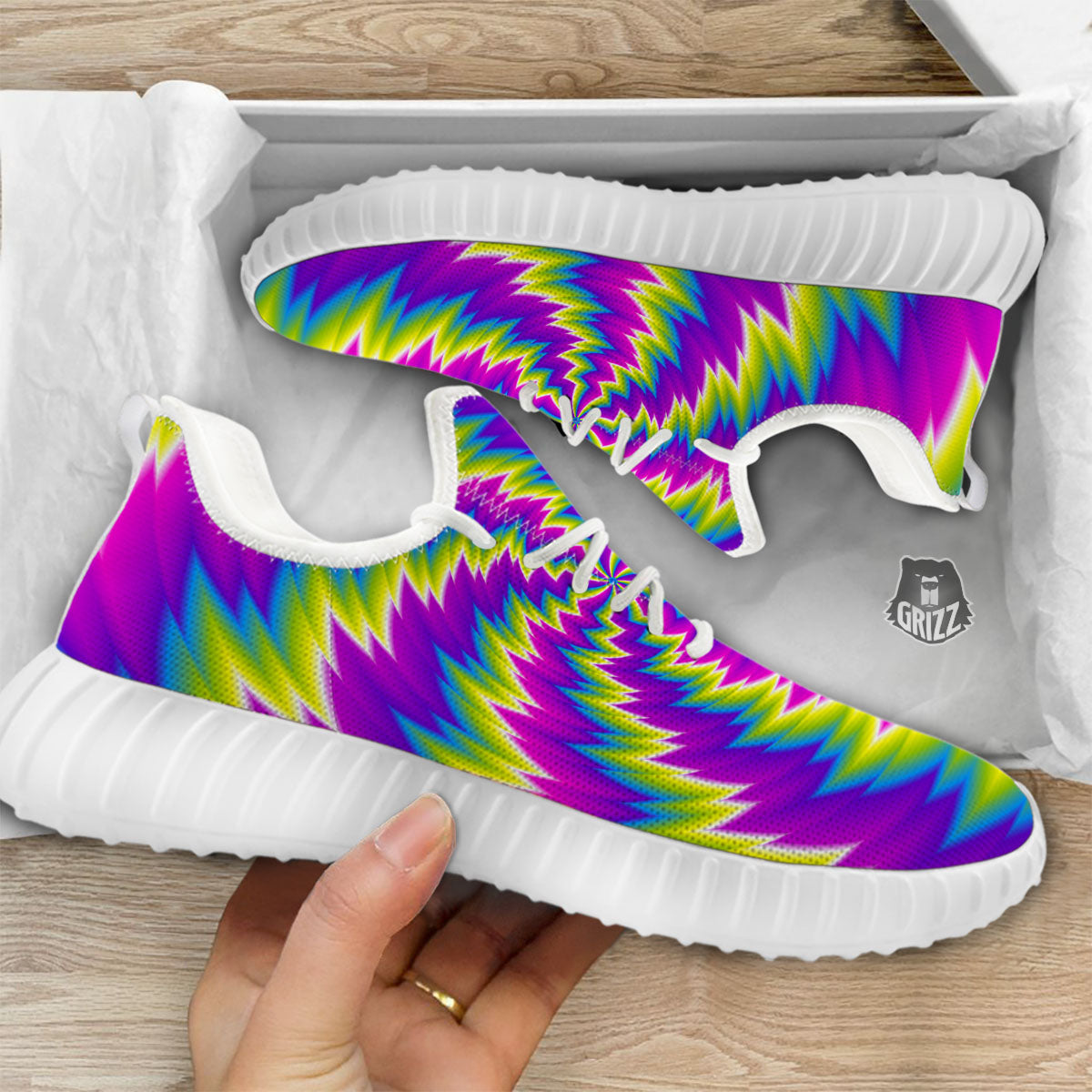 Illusion Optical Psychedelic Radiant White Walking Shoes-grizzshop