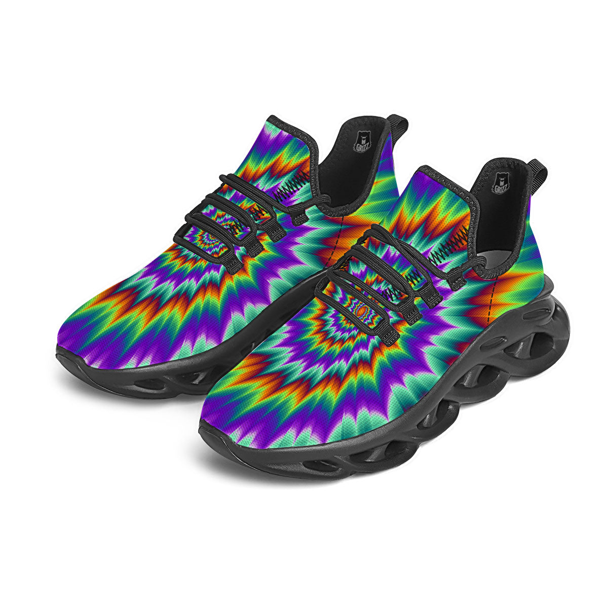 Illusion Optical Psychedelic Spiral Black Running Shoes-grizzshop