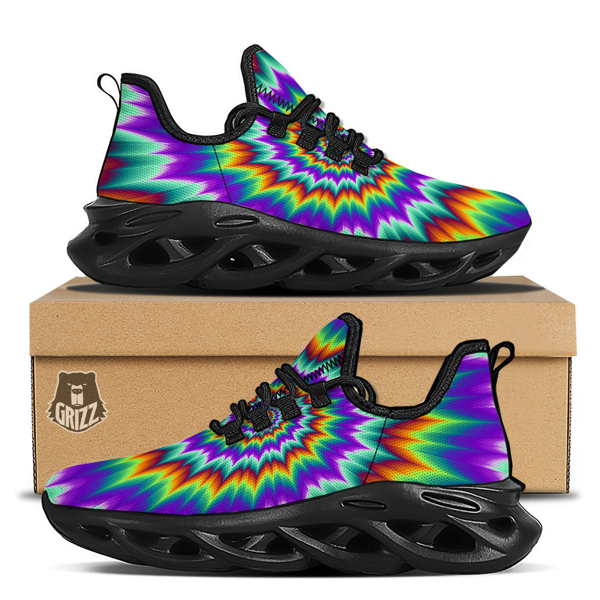 Illusion Optical Psychedelic Spiral Black Running Shoes-grizzshop
