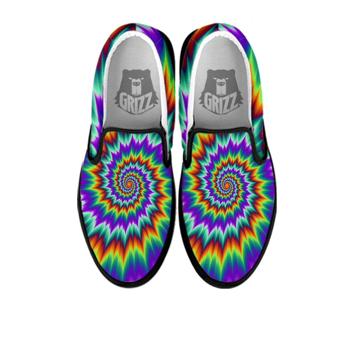 Illusion Optical Psychedelic Spiral Black Slip On Shoes-grizzshop